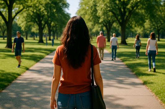 Depression therapy woman walking in the park